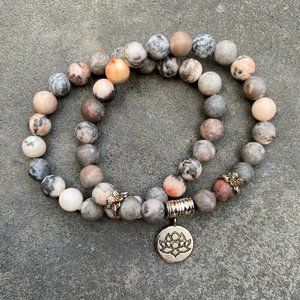 Pink Jasper Zebra Stone Bracelets - Set of 2